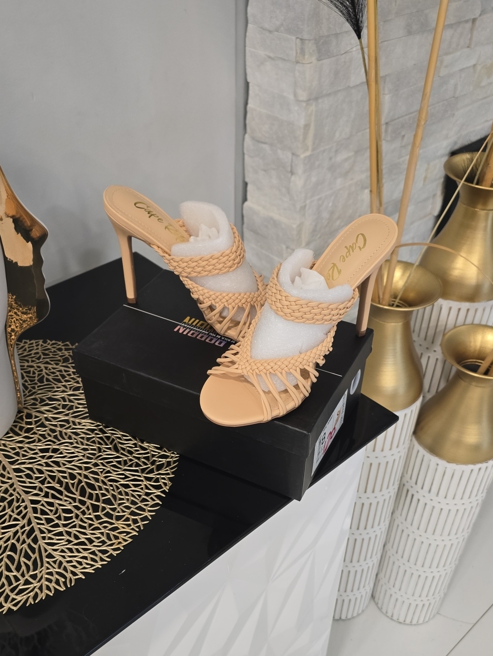 Cape Robbin Tan Braided Strappy High Heel Sandals